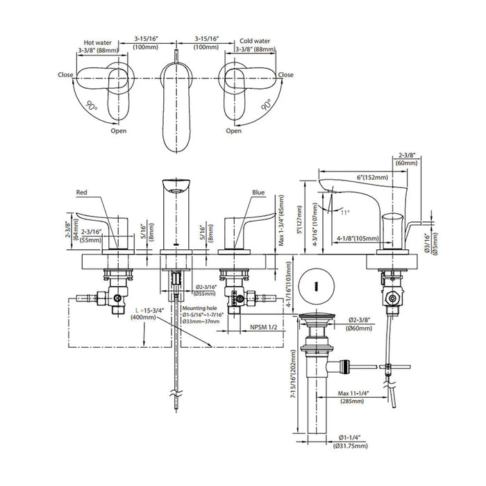 TOTO Global 1.2 GPM Widespread Bathroom Faucet with Pop-Up Drain Assembly