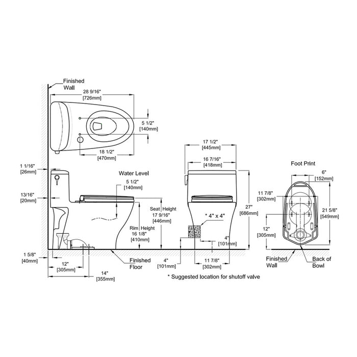 Toto Nexus Elongated Complete One Piece Toilet - Floor Mount - 18" Vitreous China/Cotton