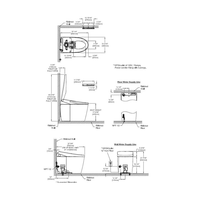 TOTO Neorest AS Electronic Toilet Bidet Combo, Elongated, Universal Height, Dual Flush, 1.0 and 0.8 GPF, Cotton White - MS8551CUMFG#01