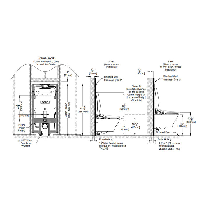 TOTO RP Wall-Hung D-Shape Toilet with RX Bidet Seat and DuoFit In-Wall 1.28 and 0.9 GPF Dual-Flush Tank System, Matte Silver CWT4474047CMFG#MS