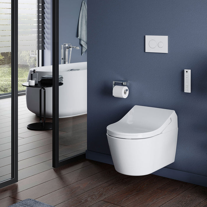 TOTO RP Wall-Hung D-Shape Toilet with RX Bidet Seat and DuoFit In-Wall 1.28 and 0.9 GPF Dual-Flush Tank System, Matte Silver CWT4474047CMFG#MS