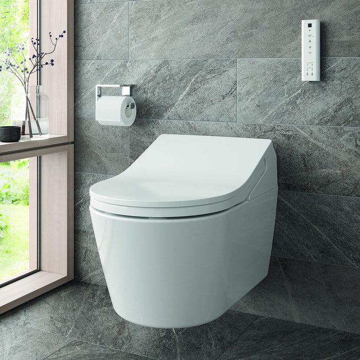 TOTO RP Wall-Hung D-Shape Toilet with RX Bidet Seat and DuoFit In-Wall 1.28 and 0.9 GPF Dual-Flush Tank System, Matte Silver CWT4474047CMFG#MS