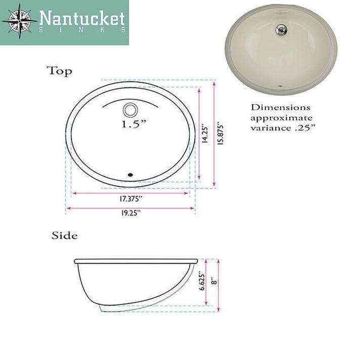 Great Point Collection Nantucket Sinks  17 Inch X 14 Inch Undermount Ceramic Sink In Bisque UM-17x14-B-K