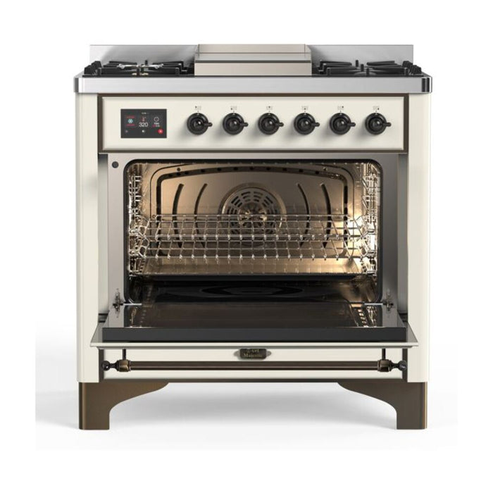 ILVE 36 Inch Majestic II Series Dual Fuel Natural Gas Range with 6 Burners and Griddle with 3.5 cu. ft. Oven Capacity TFT Oven Control Display (UM09FDNS3)