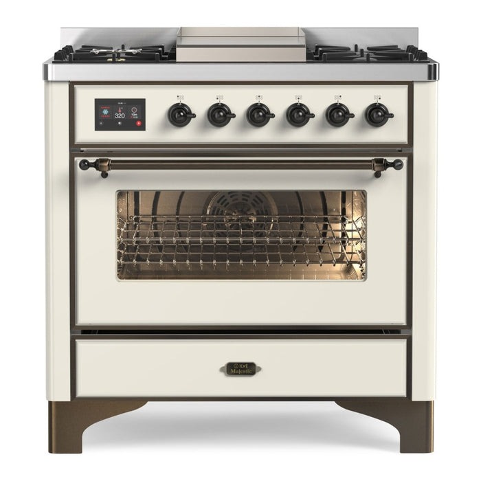 ILVE 36 Inch Majestic II Series Dual Fuel Natural Gas Range with 6 Burners and Griddle with 3.5 cu. ft. Oven Capacity TFT Oven Control Display (UM09FDNS3)