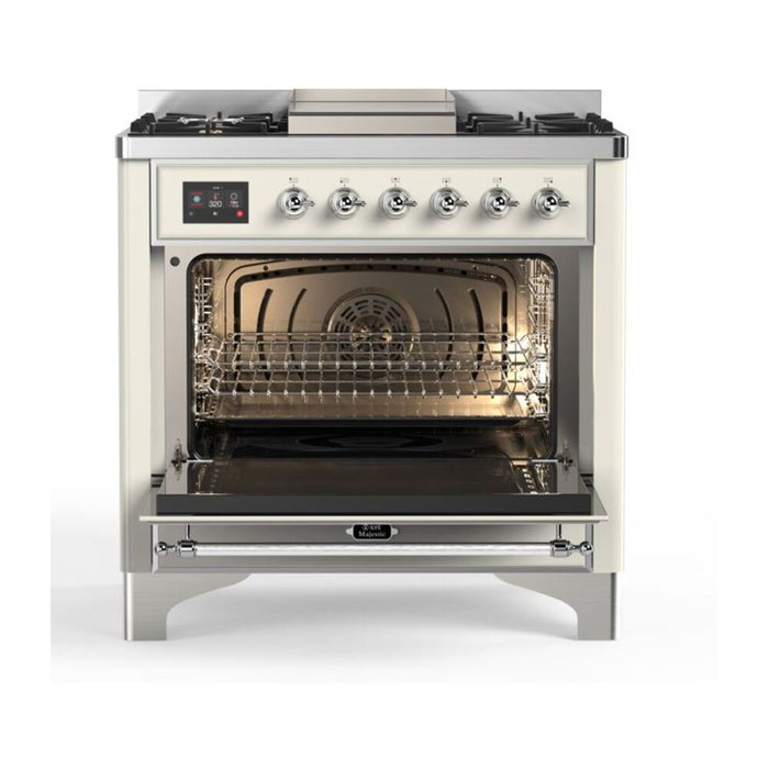 ILVE 36 Inch Majestic II Series Dual Fuel Natural Gas Range with 6 Burners and Griddle with 3.5 cu. ft. Oven Capacity TFT Oven Control Display (UM09FDNS3)