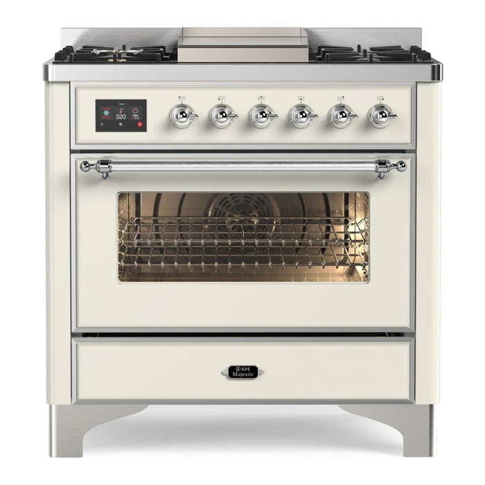 ILVE 36 Inch Majestic II Series Dual Fuel Natural Gas Range with 6 Burners and Griddle with 3.5 cu. ft. Oven Capacity TFT Oven Control Display (UM09FDNS3)