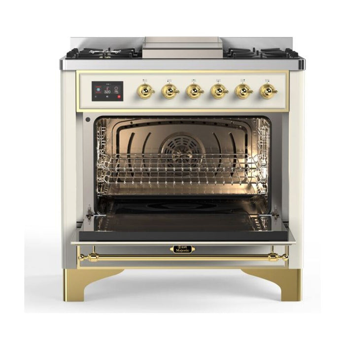 ILVE 36 Inch Majestic II Series Dual Fuel Natural Gas Range with 6 Burners and Griddle with 3.5 cu. ft. Oven Capacity TFT Oven Control Display (UM09FDNS3)