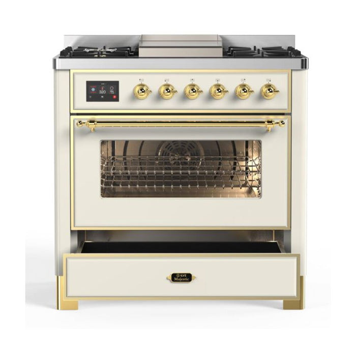 ILVE 36 Inch Majestic II Series Dual Fuel Natural Gas Range with 6 Burners and Griddle with 3.5 cu. ft. Oven Capacity TFT Oven Control Display (UM09FDNS3)