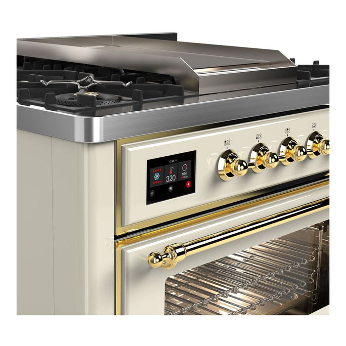 ILVE 36 Inch Majestic II Series Dual Fuel Natural Gas Range with 6 Burners and Griddle with 3.5 cu. ft. Oven Capacity TFT Oven Control Display (UM09FDNS3)