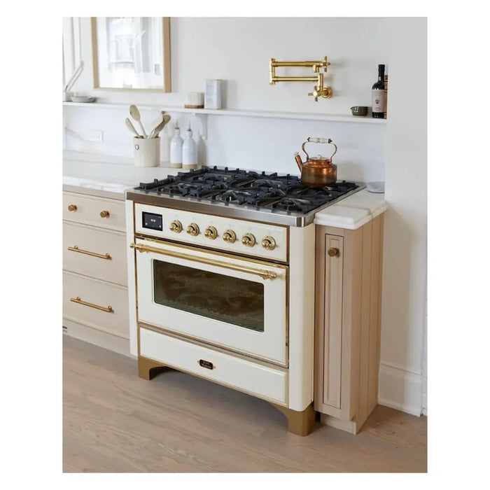 ILVE 36 Inch Majestic II Series Dual Fuel Natural Gas Range with 6 Burners and Griddle with 3.5 cu. ft. Oven Capacity TFT Oven Control Display (UM09FDNS3)