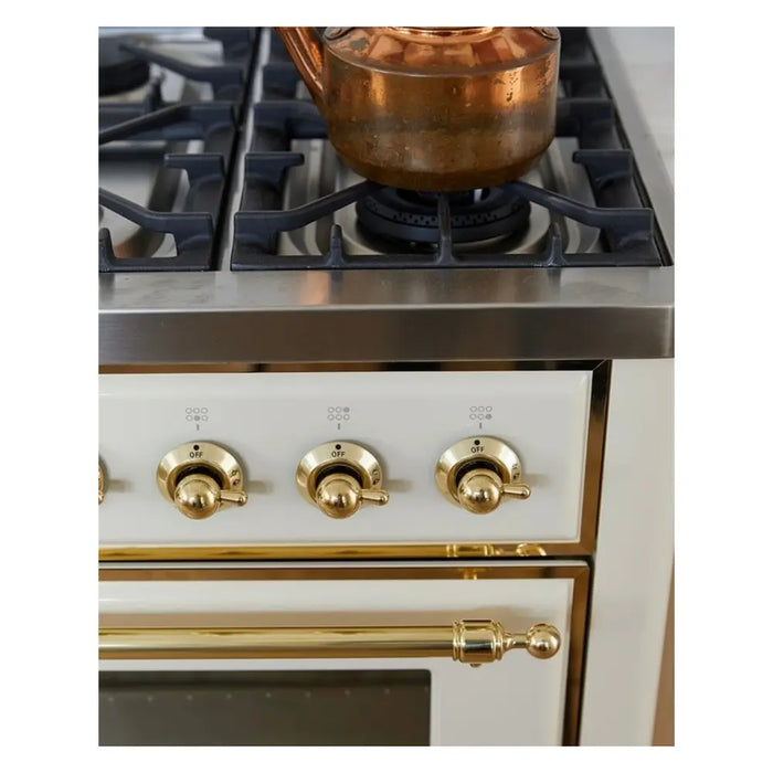 ILVE 36 Inch Majestic II Series Dual Fuel Natural Gas Range with 6 Burners and Griddle with 3.5 cu. ft. Oven Capacity TFT Oven Control Display (UM09FDNS3)