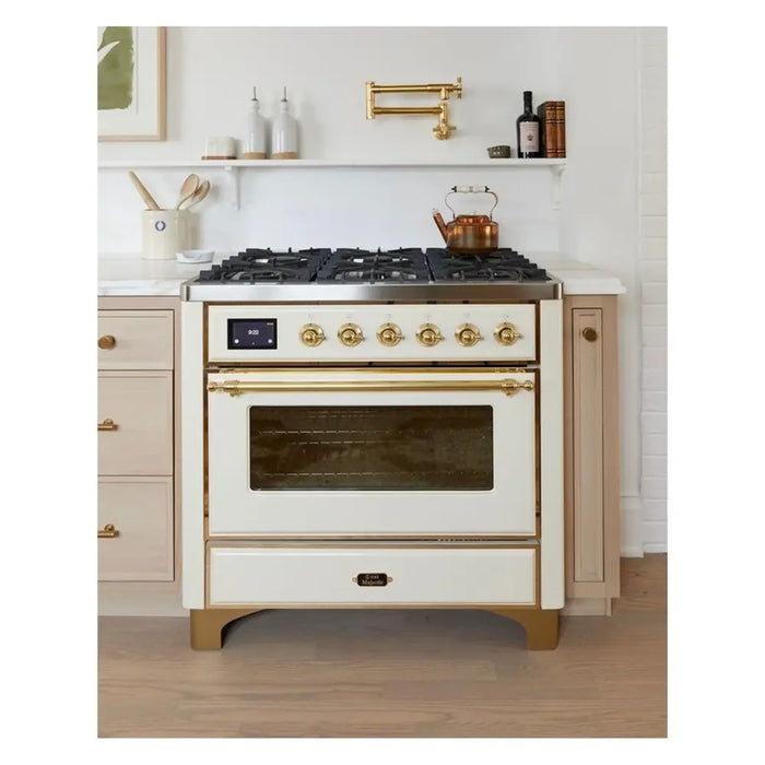 ILVE 36 Inch Majestic II Series Dual Fuel Natural Gas Range with 6 Burners and Griddle with 3.5 cu. ft. Oven Capacity TFT Oven Control Display (UM09FDNS3)