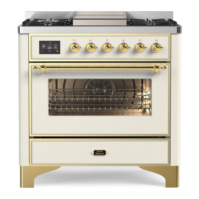 ILVE 36 Inch Majestic II Series Dual Fuel Natural Gas Range with 6 Burners and Griddle with 3.5 cu. ft. Oven Capacity TFT Oven Control Display (UM09FDNS3)