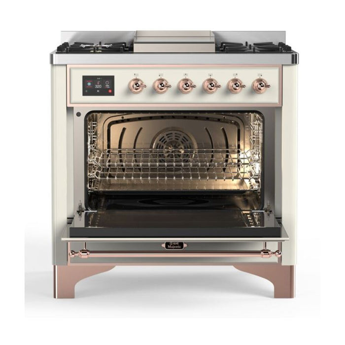 ILVE 36 Inch Majestic II Series Dual Fuel Natural Gas Range with 6 Burners and Griddle with 3.5 cu. ft. Oven Capacity TFT Oven Control Display (UM09FDNS3)