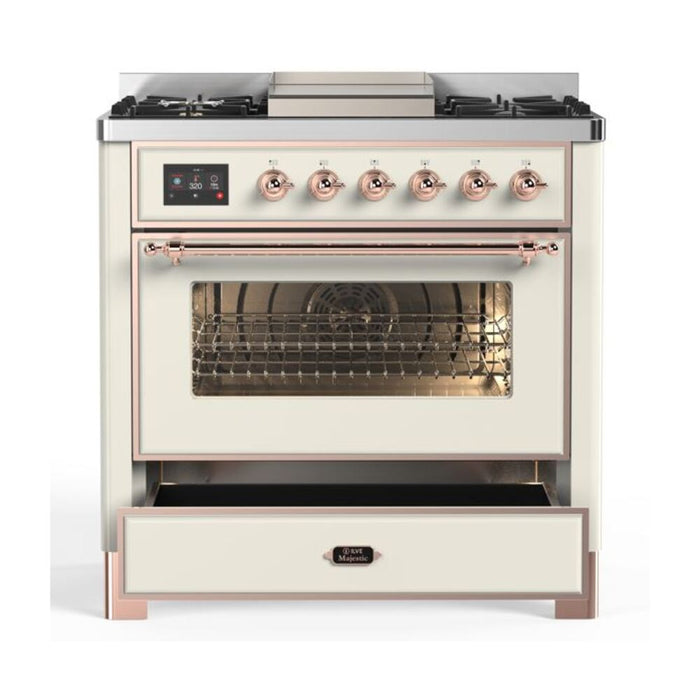 ILVE 36 Inch Majestic II Series Dual Fuel Natural Gas Range with 6 Burners and Griddle with 3.5 cu. ft. Oven Capacity TFT Oven Control Display (UM09FDNS3)