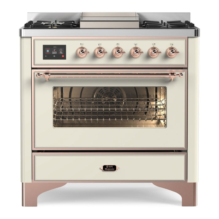 ILVE 36 Inch Majestic II Series Dual Fuel Natural Gas Range with 6 Burners and Griddle with 3.5 cu. ft. Oven Capacity TFT Oven Control Display (UM09FDNS3)