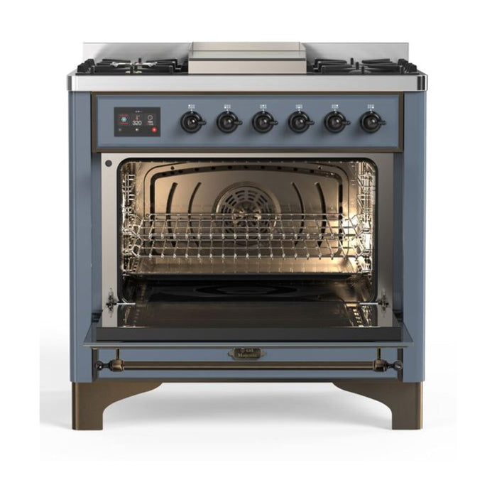 ILVE 36 Inch Majestic II Series Dual Fuel Natural Gas Range with 6 Burners and Griddle with 3.5 cu. ft. Oven Capacity TFT Oven Control Display (UM09FDNS3)