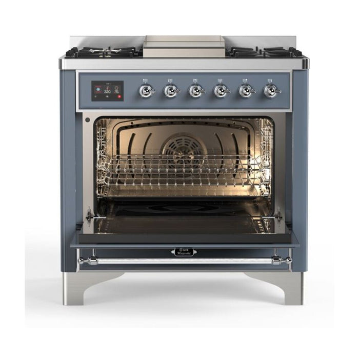 ILVE 36 Inch Majestic II Series Dual Fuel Natural Gas Range with 6 Burners and Griddle with 3.5 cu. ft. Oven Capacity TFT Oven Control Display (UM09FDNS3)