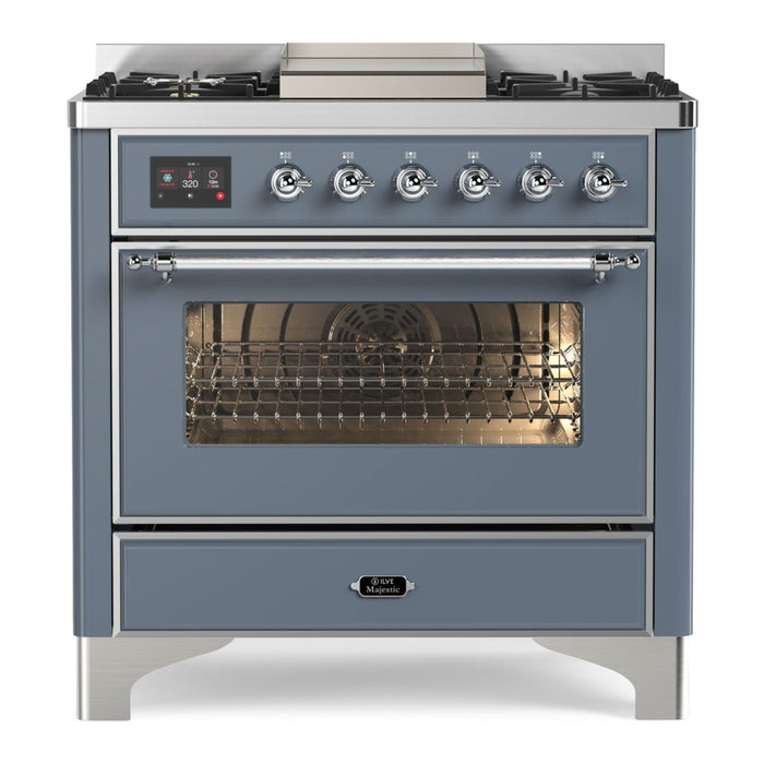 ILVE 36 Inch Majestic II Series Dual Fuel Natural Gas Range with 6 Burners and Griddle with 3.5 cu. ft. Oven Capacity TFT Oven Control Display (UM09FDNS3)