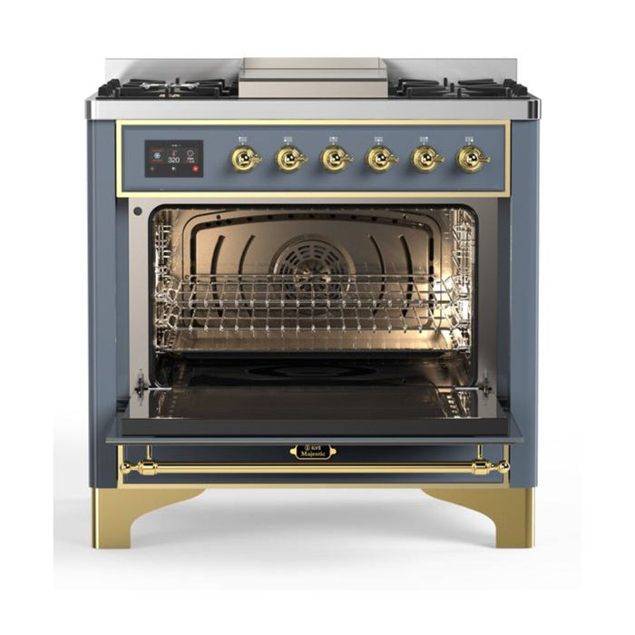 ILVE 36 Inch Majestic II Series Dual Fuel Natural Gas Range with 6 Burners and Griddle with 3.5 cu. ft. Oven Capacity TFT Oven Control Display (UM09FDNS3)