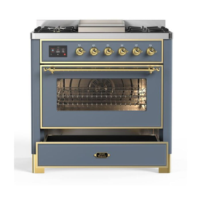 ILVE 36 Inch Majestic II Series Dual Fuel Natural Gas Range with 6 Burners and Griddle with 3.5 cu. ft. Oven Capacity TFT Oven Control Display (UM09FDNS3)