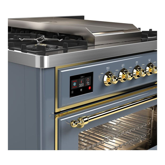 ILVE 36 Inch Majestic II Series Dual Fuel Natural Gas Range with 6 Burners and Griddle with 3.5 cu. ft. Oven Capacity TFT Oven Control Display (UM09FDNS3)