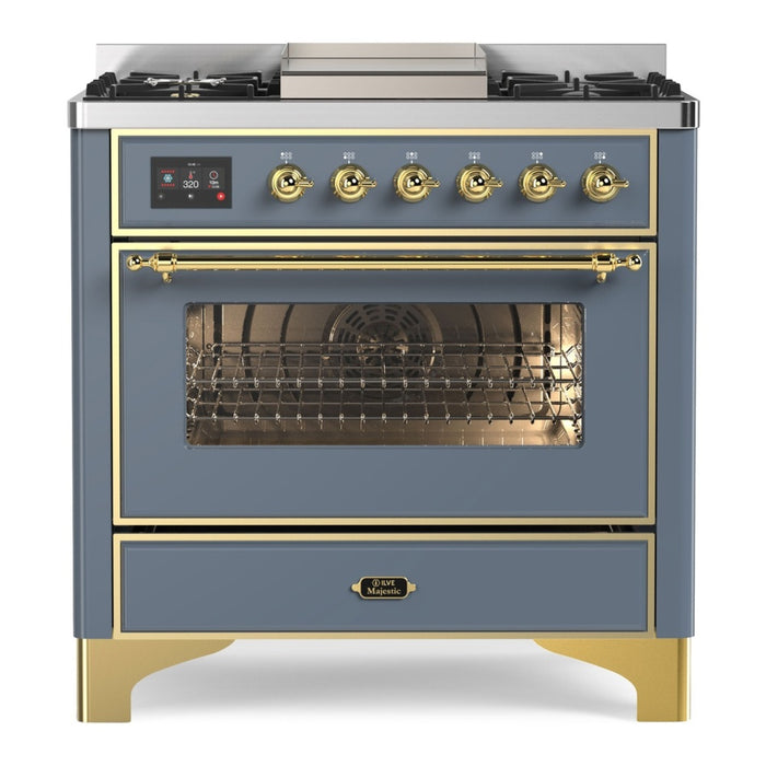 ILVE 36 Inch Majestic II Series Dual Fuel Natural Gas Range with 6 Burners and Griddle with 3.5 cu. ft. Oven Capacity TFT Oven Control Display (UM09FDNS3)