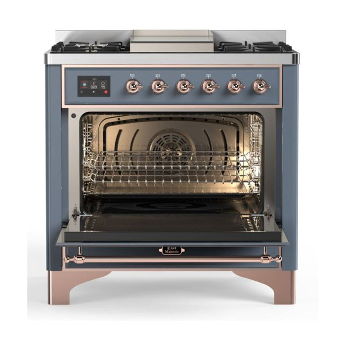 ILVE 36 Inch Majestic II Series Dual Fuel Natural Gas Range with 6 Burners and Griddle with 3.5 cu. ft. Oven Capacity TFT Oven Control Display (UM09FDNS3)