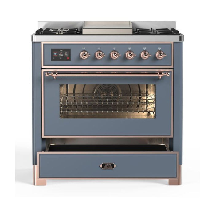 ILVE 36 Inch Majestic II Series Dual Fuel Natural Gas Range with 6 Burners and Griddle with 3.5 cu. ft. Oven Capacity TFT Oven Control Display (UM09FDNS3)