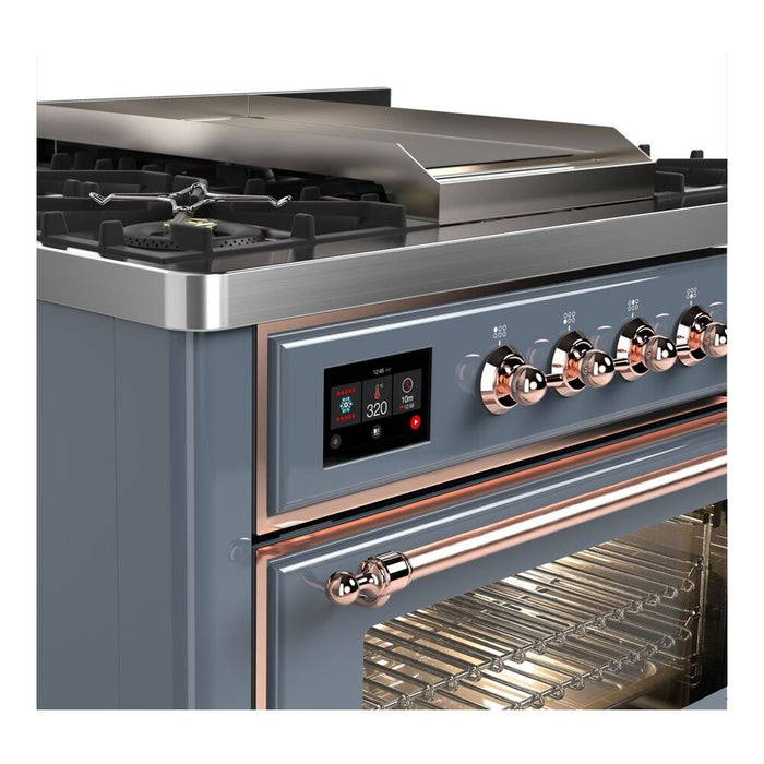 ILVE 36 Inch Majestic II Series Dual Fuel Natural Gas Range with 6 Burners and Griddle with 3.5 cu. ft. Oven Capacity TFT Oven Control Display (UM09FDNS3)