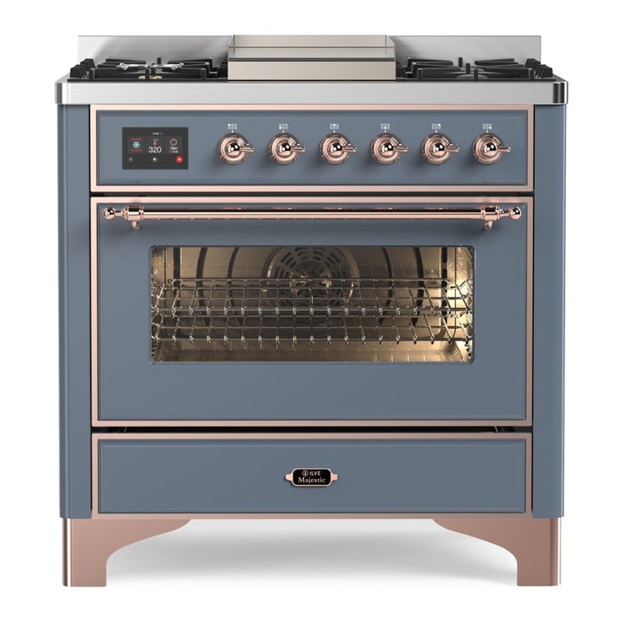 ILVE 36 Inch Majestic II Series Dual Fuel Natural Gas Range with 6 Burners and Griddle with 3.5 cu. ft. Oven Capacity TFT Oven Control Display (UM09FDNS3)