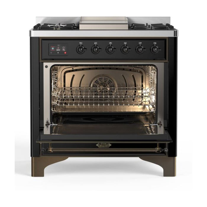 ILVE 36 Inch Majestic II Series Dual Fuel Natural Gas Range with 6 Burners and Griddle with 3.5 cu. ft. Oven Capacity TFT Oven Control Display (UM09FDNS3)
