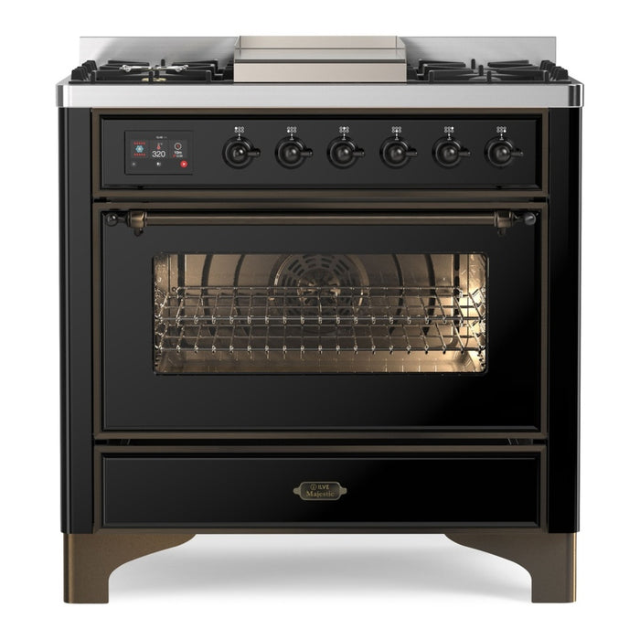 ILVE 36 Inch Majestic II Series Dual Fuel Natural Gas Range with 6 Burners and Griddle with 3.5 cu. ft. Oven Capacity TFT Oven Control Display (UM09FDNS3)