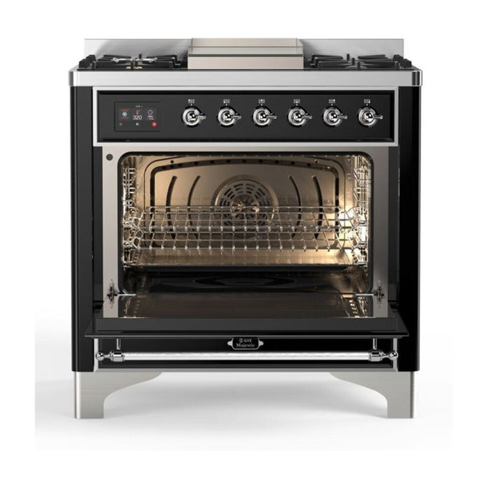 ILVE 36 Inch Majestic II Series Dual Fuel Natural Gas Range with 6 Burners and Griddle with 3.5 cu. ft. Oven Capacity TFT Oven Control Display (UM09FDNS3)