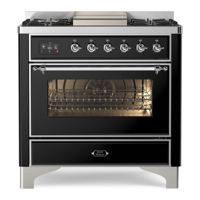 ILVE 36 Inch Majestic II Series Dual Fuel Natural Gas Range with 6 Burners and Griddle with 3.5 cu. ft. Oven Capacity TFT Oven Control Display (UM09FDNS3)
