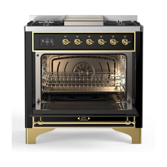 ILVE 36 Inch Majestic II Series Dual Fuel Natural Gas Range with 6 Burners and Griddle with 3.5 cu. ft. Oven Capacity TFT Oven Control Display (UM09FDNS3)