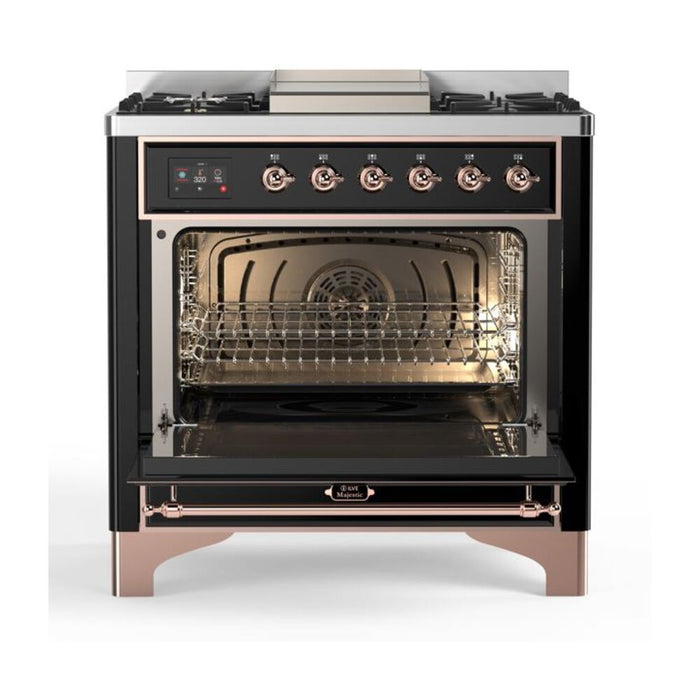 ILVE 36 Inch Majestic II Series Dual Fuel Natural Gas Range with 6 Burners and Griddle with 3.5 cu. ft. Oven Capacity TFT Oven Control Display (UM09FDNS3)