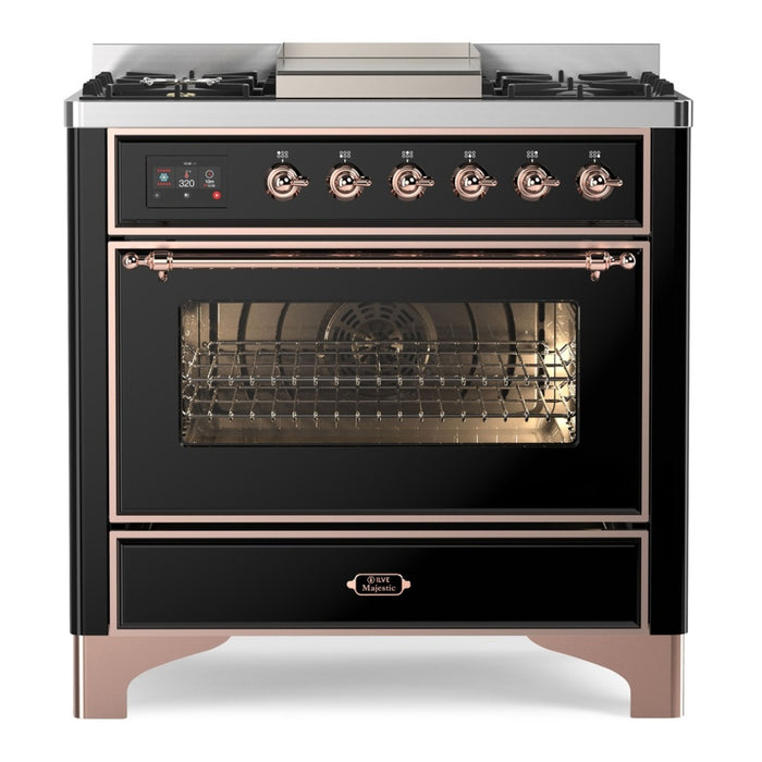 ILVE 36 Inch Majestic II Series Dual Fuel Natural Gas Range with 6 Burners and Griddle with 3.5 cu. ft. Oven Capacity TFT Oven Control Display (UM09FDNS3)