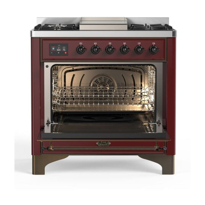 ILVE 36 Inch Majestic II Series Dual Fuel Natural Gas Range with 6 Burners and Griddle with 3.5 cu. ft. Oven Capacity TFT Oven Control Display (UM09FDNS3)