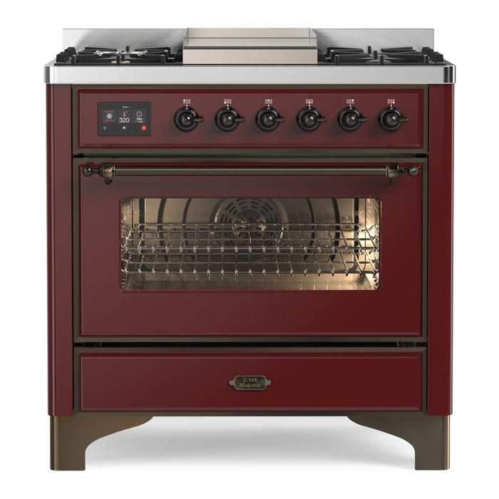 ILVE 36 Inch Majestic II Series Dual Fuel Natural Gas Range with 6 Burners and Griddle with 3.5 cu. ft. Oven Capacity TFT Oven Control Display (UM09FDNS3)