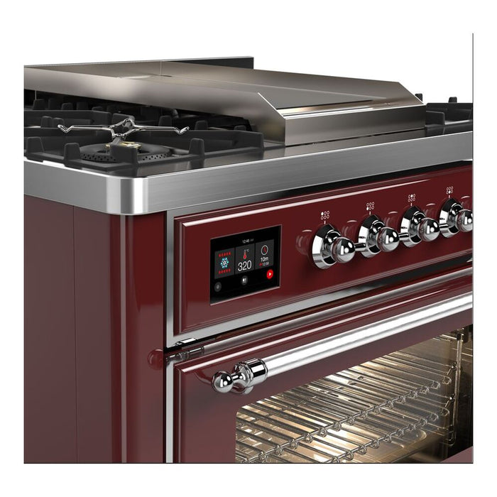 ILVE 36 Inch Majestic II Series Dual Fuel Natural Gas Range with 6 Burners and Griddle with 3.5 cu. ft. Oven Capacity TFT Oven Control Display (UM09FDNS3)
