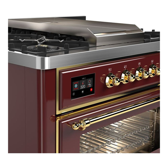 ILVE 36 Inch Majestic II Series Dual Fuel Natural Gas Range with 6 Burners and Griddle with 3.5 cu. ft. Oven Capacity TFT Oven Control Display (UM09FDNS3)