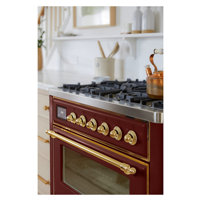 ILVE 36 Inch Majestic II Series Dual Fuel Natural Gas Range with 6 Burners and Griddle with 3.5 cu. ft. Oven Capacity TFT Oven Control Display (UM09FDNS3)