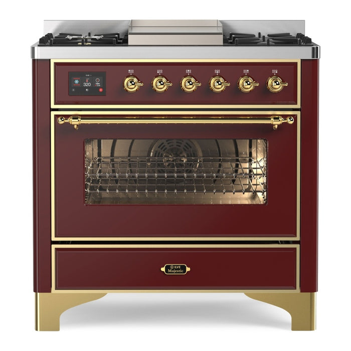 ILVE 36 Inch Majestic II Series Dual Fuel Natural Gas Range with 6 Burners and Griddle with 3.5 cu. ft. Oven Capacity TFT Oven Control Display (UM09FDNS3)