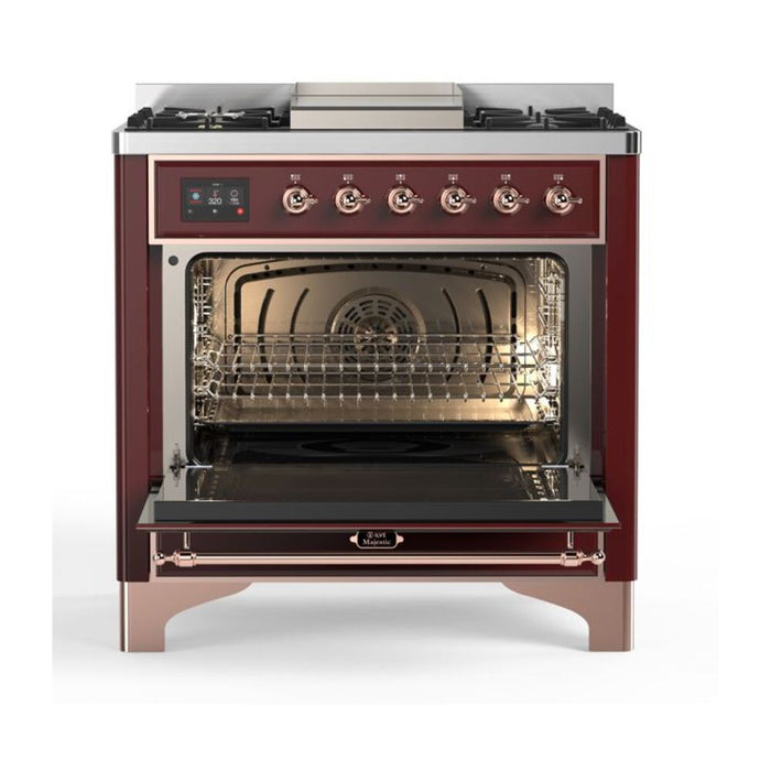 ILVE 36 Inch Majestic II Series Dual Fuel Natural Gas Range with 6 Burners and Griddle with 3.5 cu. ft. Oven Capacity TFT Oven Control Display (UM09FDNS3)