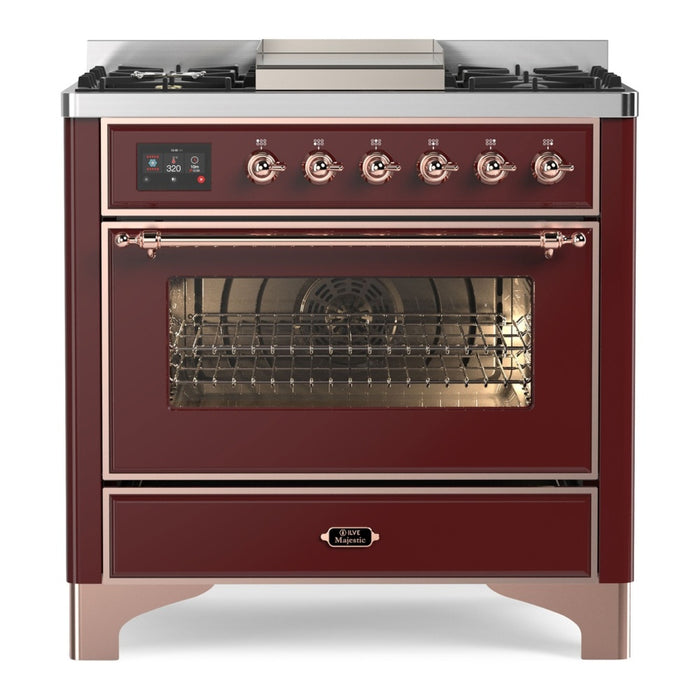 ILVE 36 Inch Majestic II Series Dual Fuel Natural Gas Range with 6 Burners and Griddle with 3.5 cu. ft. Oven Capacity TFT Oven Control Display (UM09FDNS3)