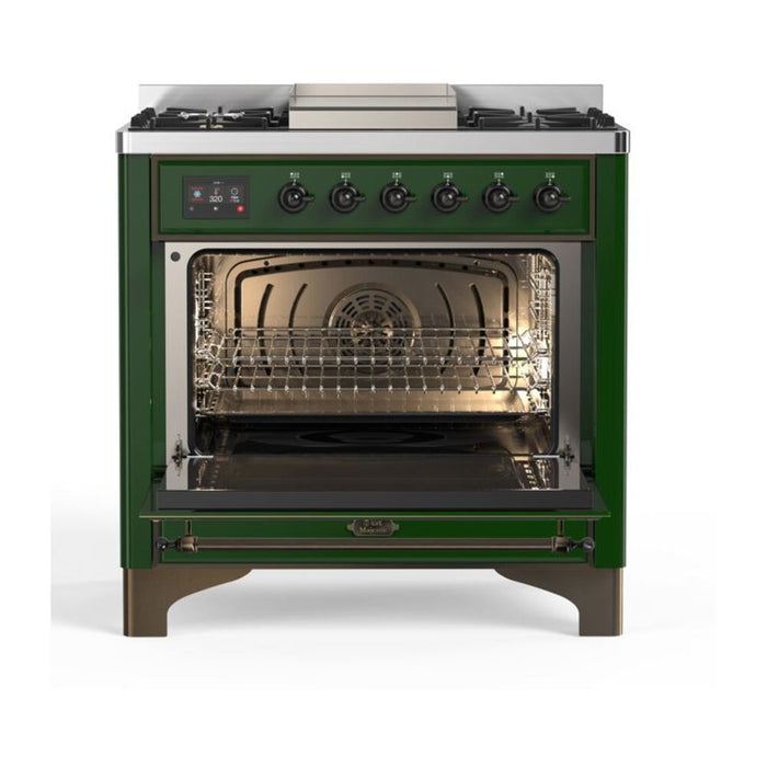 ILVE 36 Inch Majestic II Series Dual Fuel Natural Gas Range with 6 Burners and Griddle with 3.5 cu. ft. Oven Capacity TFT Oven Control Display (UM09FDNS3)