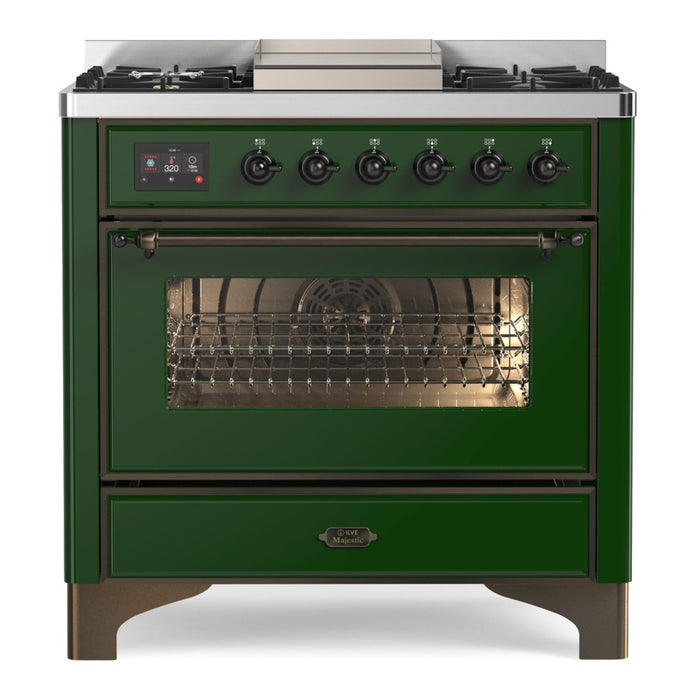 ILVE 36 Inch Majestic II Series Dual Fuel Natural Gas Range with 6 Burners and Griddle with 3.5 cu. ft. Oven Capacity TFT Oven Control Display (UM09FDNS3)