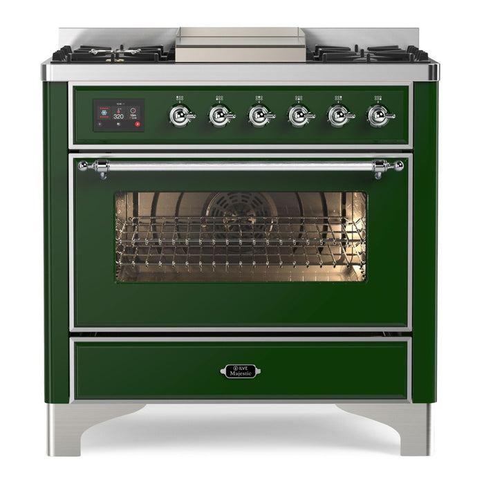 ILVE 36 Inch Majestic II Series Dual Fuel Natural Gas Range with 6 Burners and Griddle with 3.5 cu. ft. Oven Capacity TFT Oven Control Display (UM09FDNS3)